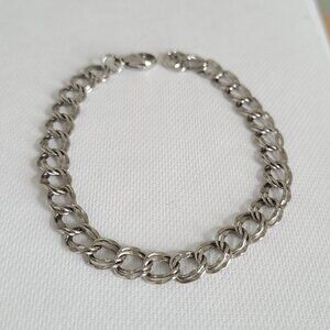 Vintage Sterling Silver Curb Chain Double Link Bracelet